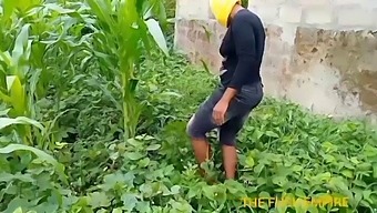Нигерийская Учительница Посещает Свое Кукурузное Поле, Чтобы Осмотреть Работу Своих Студентов И Удивляется Страстной Встрече Со Счастливым Студентом.