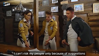 Hange Gets Taken By Ervin And Levi In A Steamy Office Encounter